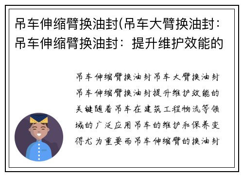 吊车伸缩臂换油封(吊车大臂换油封：吊车伸缩臂换油封：提升维护效能的关键)